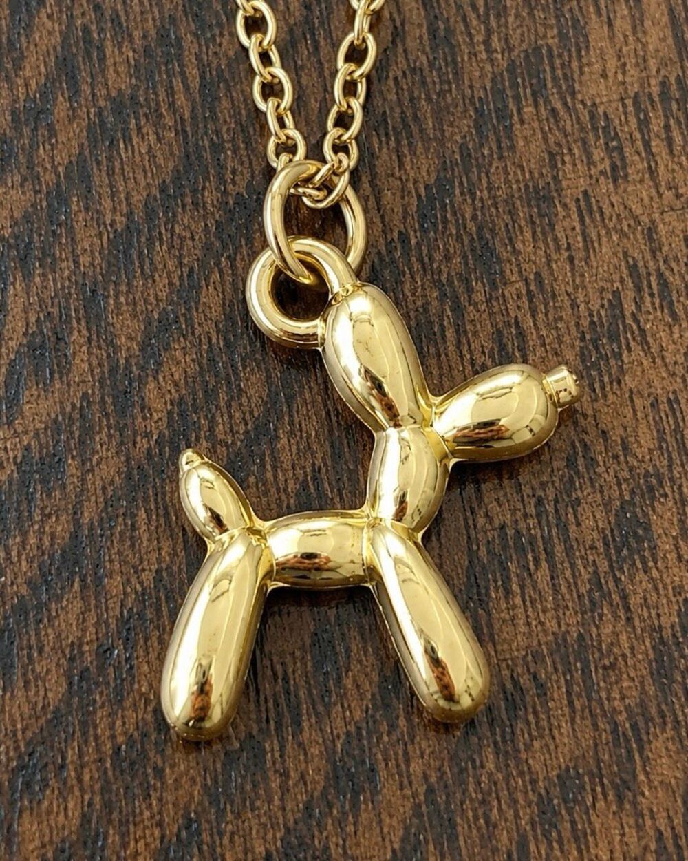 Men’s Gold Tone Balloon Dog Pendant Necklace Jeff Koons Pop Art Style